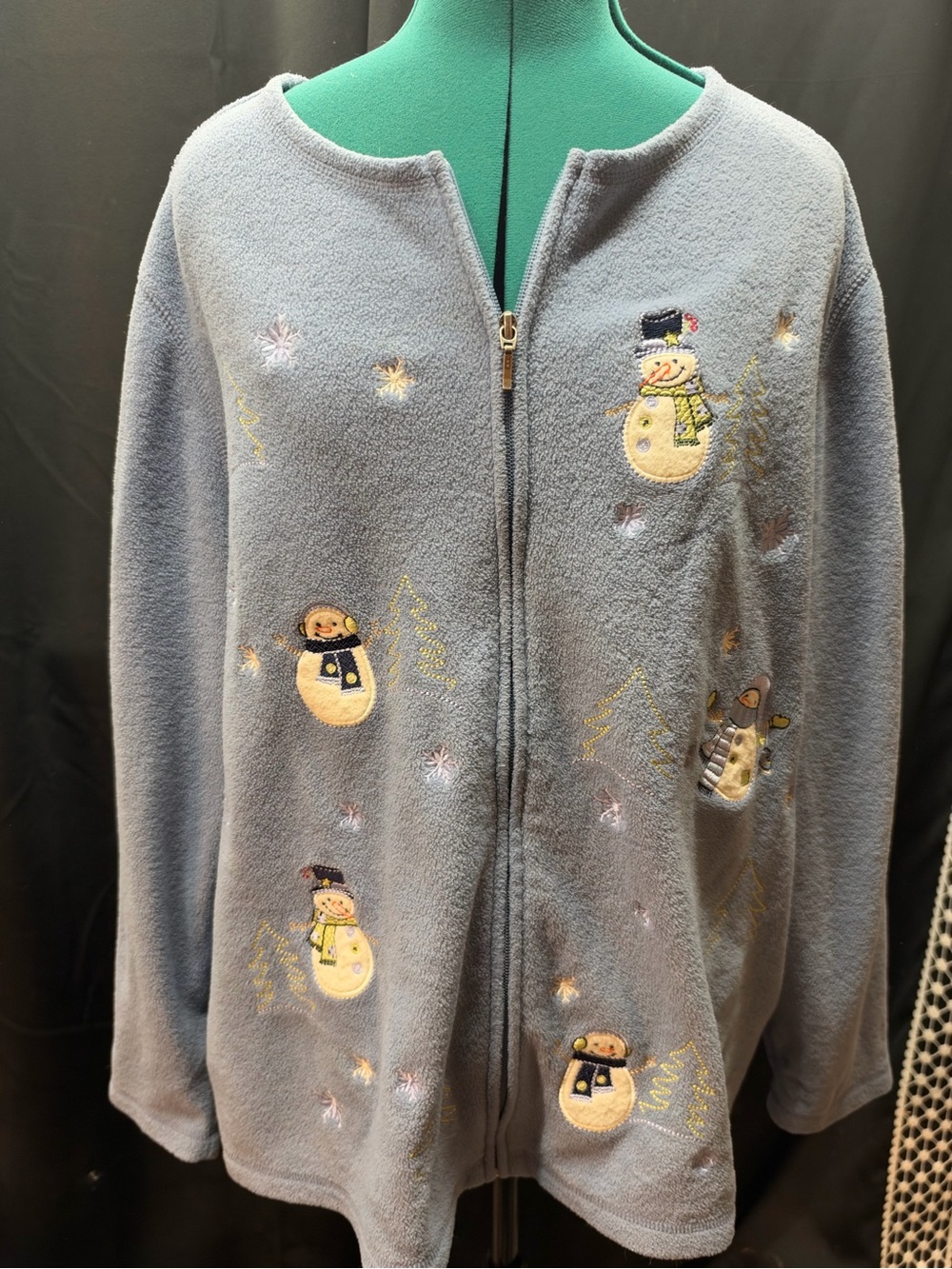 Gray Snowman Zip-Up Fleece Jacket